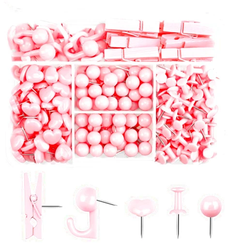 Koorito 260 Pcs Push Pins Set 5 Styles Pink Thumb Tacks Cute Push Pins for Bulletin Board, Cork Board