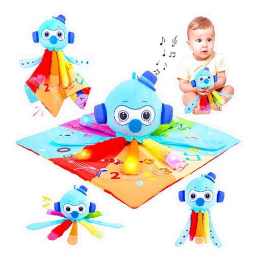 Teytoy Octopus Shape Tactile Sensory Toy, Texture Toys for Babies with 6 Different Lights and Music,Montessori Toys with Bright Colors,Crinkle Paper & Squeaky,Baby Newborn Musical Toys for 0 3 6 9 12 Months