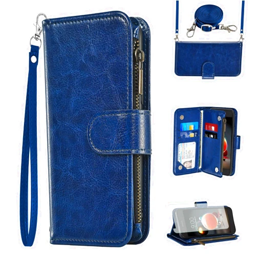Asuwish Phone Case for LG Aristo 2 3 Plus/Rebel 4 LTE/Tribute Empire Dynasty/Zone 4/K8 Plus 2018 K8S/Fortune 2/Risio 3 Wallet Cell Cover with Screen Protector Strap Card Holder Astro 2+ 3+ K8+ 4G Women Blue