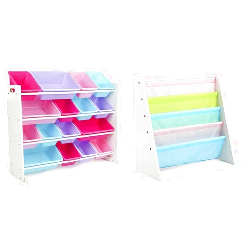 Humble Crew Toy Organizer (16 Bins) and Book Rack Storage Bookshelf (Pastel Collection)