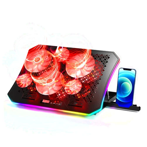 KeiBn Laptop Cooling Pad, KeiBn RGB Lights Laptop Cooler 6 Fans for 15.6-17.3 Inch Laptops, 7 Height Stands, 10 Modes Light, 2 USB Ports, Desk or Lap Use (A8,Red)