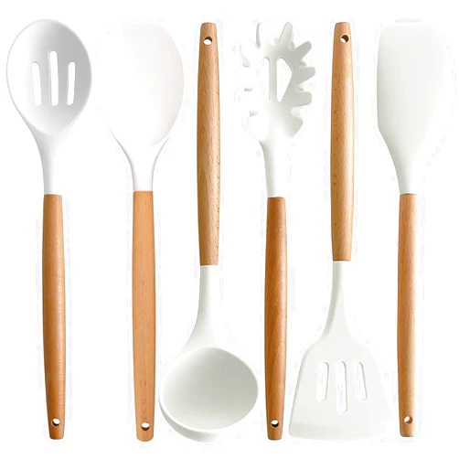 IOCBYHZ Kitchen Cooking Utensils Set 6Pcs Non-Stick Silicone Cooking Kitchen Utensil Spatula Set, Heat Resistant Wooden Handle Kitchen Gadget Utensil Set for Cookware & Baking Home Kitchen Accessories