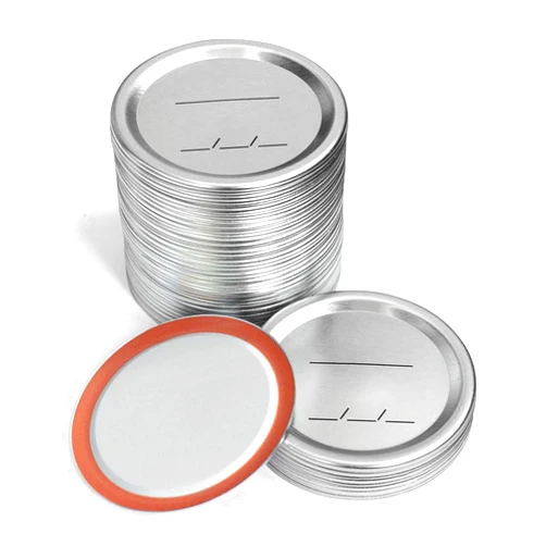 GLASS Canning Lids Regular Mouth For Ball/Kerr Jars, Split-Type Metal Mason Jar Lids with Silicone Seals, 24 Count, Silver
