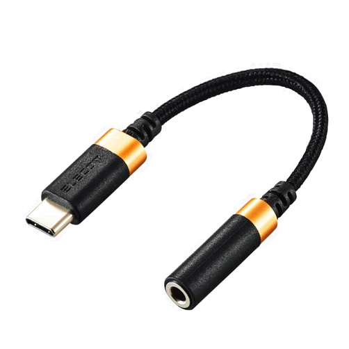 Elecom MPA-C35DSBK Earphone Adapter, Type-C to φ0.14 inch (3.5 mm), Convert Cable, Earphone Jack Converter, 4 Poles, Supports Calls/Music, Durable, High Resolution Compatible, Black