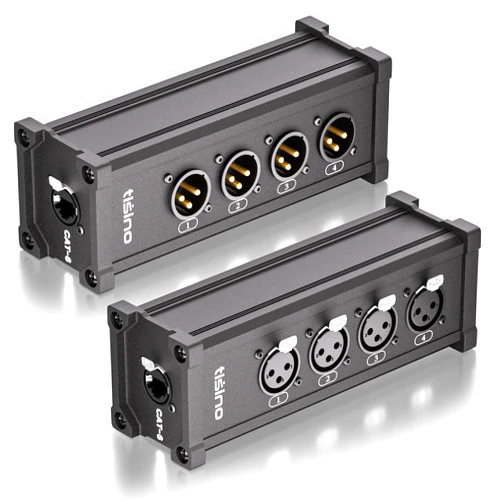 tisino XLR Splitter 4-Channel Multi Network to XLR Cable Breakout, XLR, AES, DMX Channels Over RJ45 Cat5/Cat6 DMX Splitter Ethernet Extender for Live Stage, Studio Recording(1 Male&1 Female)