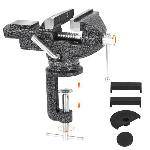 GOXAWEE Universal Bench Vise, 3.15 Inch Table Clamp, 360° Swivel Base, Small Home Vice, Clamp-on Tool for Woodworking, Cutting Conduit, Small DIY Projects, Craft Creation, Sculpting and Modeling