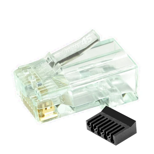 Cable Central LLC Simply45 Cat6 RJ45 Crimp Connectors, Solid/Stranded 23AWG, Green Tint, Hi/Lo Stagger, Bar45™, Jar 100 pieces