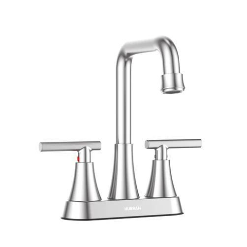 Hurran Bathroom Sink Faucet with Pop-up Drain and Water Supply Lines, 4 Inch Centerset 2-Handle Bathroom Faucet for RV Bathroom Vanity, 360 Swivel Utility Bathroom Faucets for Sink 2-3 Hole