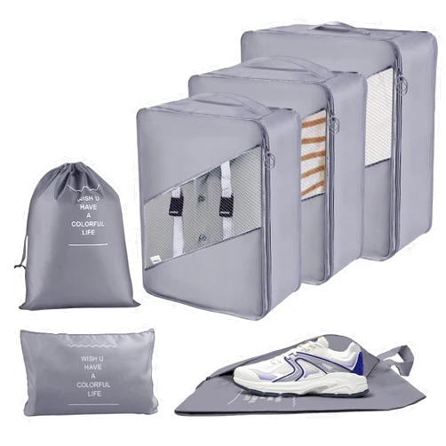 YEEYAA 6 Set Packing Cubes for Travel, Luggage Organizer Bags for Carry on, Large Travel Cubes with Laundry Bag, Shoe Bag, Storage Clothes Bag for Women & Men
