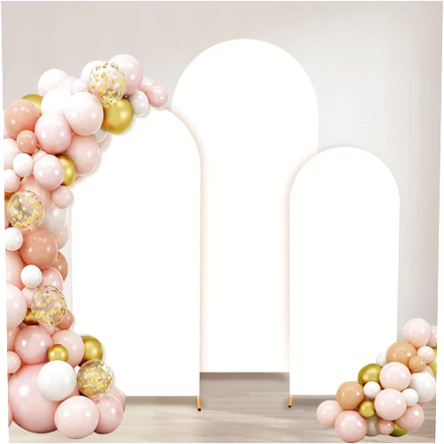 COHVV 3 Pcs Arch Backdrop Stand Cover, 4.9ft 5.9ft 7.2ft Wedding Arch Cover, Spandex Fitted Round Top Chiara Backdrop Stand Covers for Wedding Birthday Party Baby Shower (Beige)
