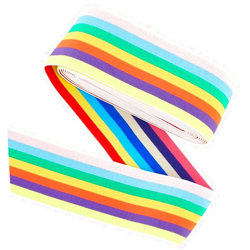 FINGERINSPIRE 4 Yards Nylon Elastic Band 2inch Wide Sewing Elastic Bands Flat with Stripe Pattern Elastic Band Rainbow Elastic Lace Trim for Dress Waistband Wig Bands Sewing Accessories