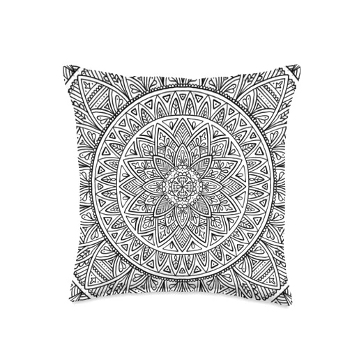 Anna Grunduls Design Adult Coloring Mandala Boho Black and White Designer Throw Pillow, 16x16, Multicolor