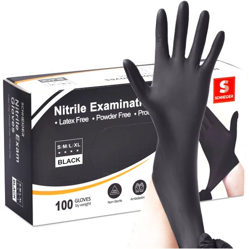 Schneider Nitrile Exam Gloves, Black, Medium, 100-ct Box, 4-mil, Latex-Free, Powder-Free, Food-Safe