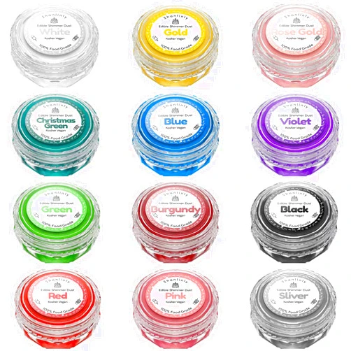 Shanlinly Luster Dust Edible Set - 12 Colors Food Grade Cake Dust Shimmer Powdered, Flavorless Edible Metallic Powder Food Coloring for Cake Decorating, Chocolates, Fondant, Drinks, Painting, Kosher