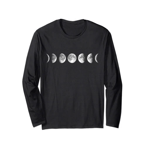 Aesthetic Phases Of The Moon Astronomy Gifts Moon Phases Lunar Calendar Astronomy Binoculars Aesthetic Long Sleeve T-Shirt