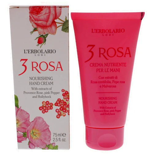 L'Erbolario L’Erbolario 3 Rosa Nourishing Hand Cream - Hand Lotion for Dry Cracked Hands - Moisturizing Dryness and Redness Repair - Ceramides and Rose - 2.5 oz