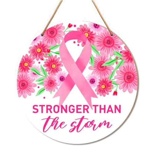 Yousheager Breast Cancer Gift for Woman, Breast Cancer Survivor Gift for Woman, Breast Cancer Awareness Gifts, Breast Cancer Survivor Warrior Fighter Support Decor Sign, Stronger Than The Storm