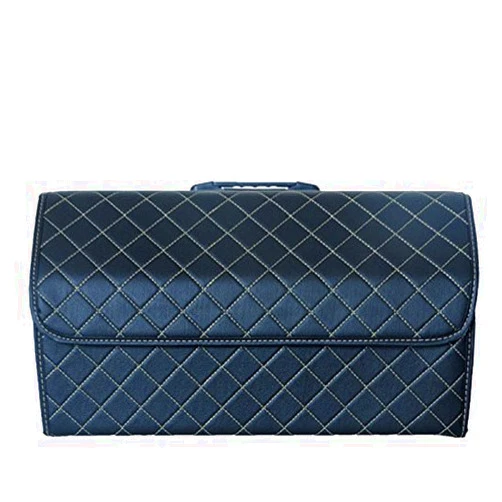 Worth-Mats Car Trunk Organizer Foldable Storage Organizer PU Leather Diamond Cargo Storage Containers for Car, Truck, SUV, Vans (21.6 * 11.8 * 12.6 INCH, Black with gold stitching)