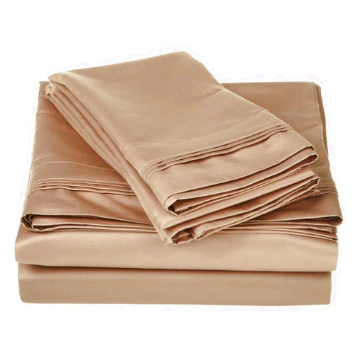 NJSR Textiles 600-Thread-Count Egyptian Cotton Sateen 6 PCs Bed Sheet Set (+21 Inch) Pocket Depth California King/Western King, Beige Solid