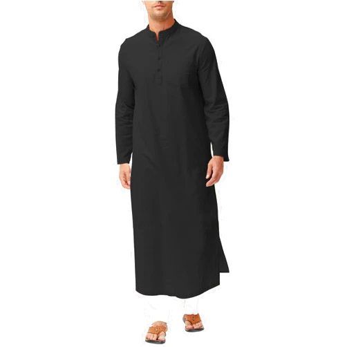 LVCBL Kaftan for Men Long Sleeve Caftan Thobe Side Split Muslim Robe Button Down Long Gown Tunic Shirts