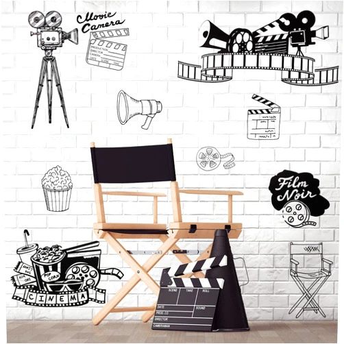 Chinco 10 Pieces Home Movie Theater Decor Wall Decal Vintage Theatre Room Decor and Accessories Wall Art Self Adhesive Popcorn Wall Decor Movie Wall Decals Decorations for Cinema Home Bedroom Theater Office