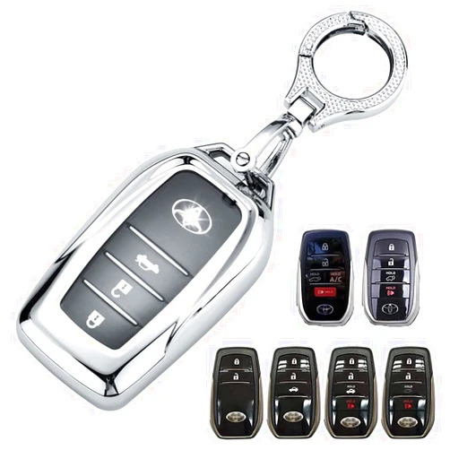 Vnsthabo Prado Key Fob Cover,Soft TPU Key Case fit Fortuner Smart key ,2019 Land Cruiser,Vellfire ,Alphard,2021 Venza,2021 RAV4 Prime (Silver)