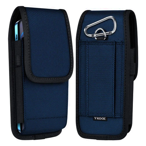 ykooe Cell Phone Pouch Nylon Belt Holster Case Compatible with iPhone 16/15/14/13/12/11 Pro Max & Plus Models, Samsung Galaxy S24/S23/S21 FE, Blue–XL