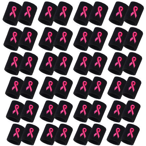 Sotiff 48 Pcs Breast Cancer Awareness Wristbands Pink Ribbon Sweatbands Football Wristbands Baseball Wristbands for Football Basketball Running Athletic Sports Accessories Bands