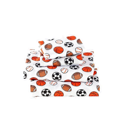 Elegant Homes Multicolors Sports Basketball Soccer Football Baseball Fun 3 Piece Printed Twin Size Sheet Set with Pillowcase Flat Fitted Sheet for Boys/Kids # Sports Navy (Twin Size)