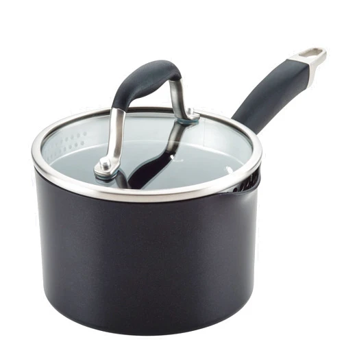 Anolon Advanced Home Hard Anodized Nonstick Sauce Pan/Saucepan with Straining and Lid, 2 Quart (2 Qt Straining Saucepan, Onyx)