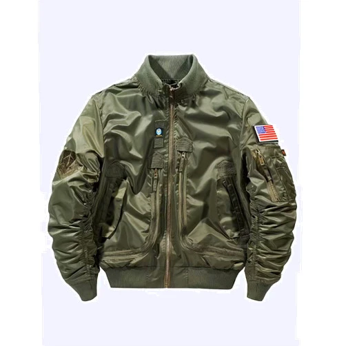 FTIMILD Military Bomber Jacket for Men Casual Windbreaker Jacket Mens Spring and Fall Jacket with Pockets and US Armband