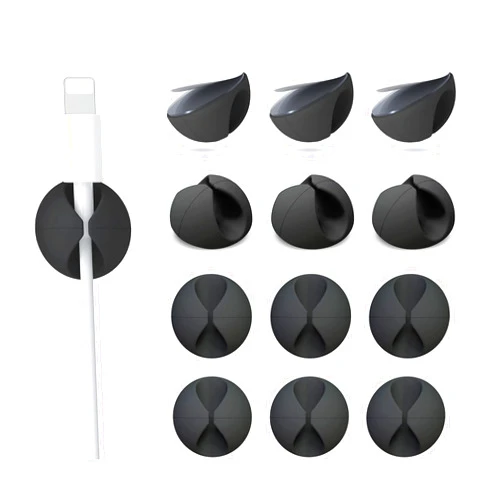 Znben 12 Pack Cable Clips, Znben Cord Organizer Holder Adhesive Cable Management Charger Wire Holder Clips for Desk, Home, Office, Car, Cubicle, Nightstand - Black