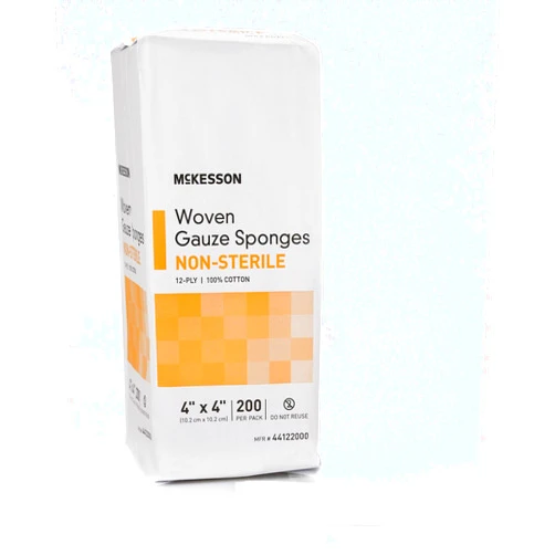 McKesson Woven Gauze Sponges, Non-Sterile, 12-Ply, 100% Cotton, 4 in x 4 in, 200 per Pack, 1 Pack