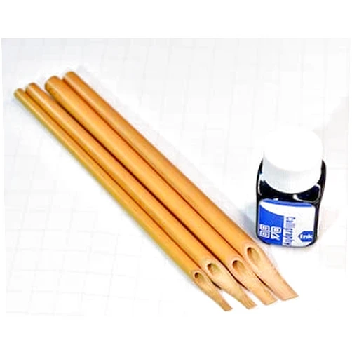 Generic Calligraphy Pen Qalam Kalam Pen Set Kit for Arabic, Farsi, Hebrew, Kurdish and Urdu 4 pens with 30 ml Black Blue Purple ink and a premium quality (Blue with Sheen)