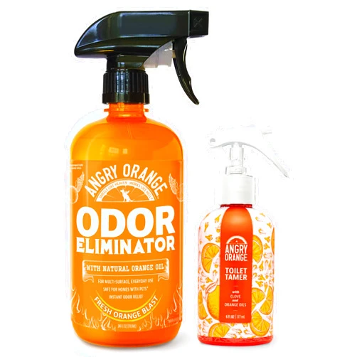 ANGRY ORANGE Pet Stain and Odor Remover - 2 Spray Pack - 32 oz Dog, Ferret, Rabbit & Cat Urine Enzyme Cleaner - 24 oz Pet Odor Eliminator for Strong Odor - for Pee on Carpet, Furniture, Tile, Wood