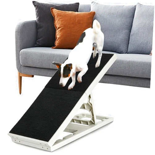 Pawzone Adjustable Dog Ramp Bed for Small Pets Folding Collapsible Cat Ramp with Non Slip Carpet Portable Indoor Puppy Ramp for Sofa,Chair