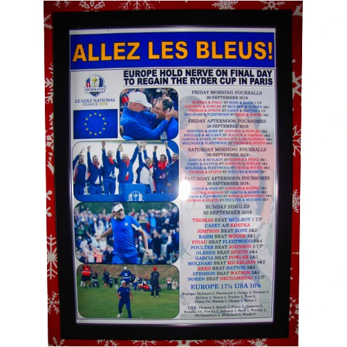 Sports Prints UK Europe Win Ryder Cup in Paris - Europe 17.5 USA 10.5-2018 - Framed Print