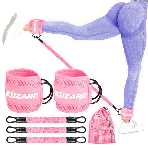 KUZARO Ankle Resistance Bands with Cuffs, Ankle Bands for Working Out, Ankle Resistance Band, Glutes Workout Equipment, Butt Exercise Fitness Equipment for Women and Booty - Perfect for Home Gym Workout