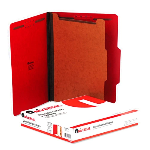 Universal UNV10203 Bright Colored Pressboard Classification Folders - Letter, Ruby Red (10/Box)