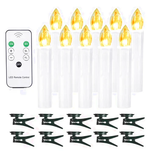 Xunhuimemory 10 PCS LED Window Candles with Remote Timer, Battery Operated Flameless Taper Candles Light with Clips/Suction Cups Warm White Light for Christmas Halloween Dia 0.7''x 4''