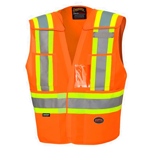 Pioneer High Visibility Tricot Tear-Away Safety Vest with Adjustable Front, Reflective Tape, 4 Pockets, Orange, Unisex, L/XL, V1020951U-L/XL