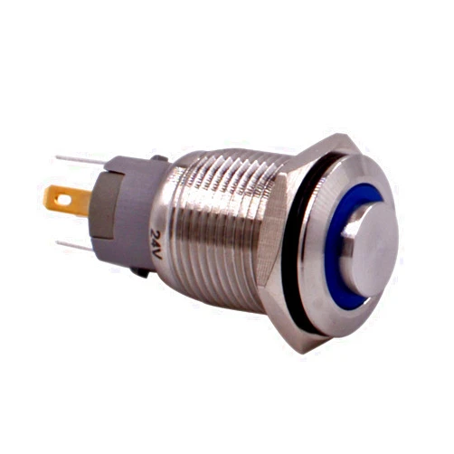 URTONE Momentary Push Button Switch, URTONE UR168, 1NO1NC Stainless Steel Shell with 24V Blue LED Ring Suitable for 16mm 5/8