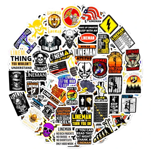 BulbaCraft 100Pcs Lineman Stickers for Hard Hats, Lineman Hard Hat Stickers, Line Worker Vinyl Decals - Line Worker Gifts for Men, Field Technician Party Decorations, Gifts for Women & Men