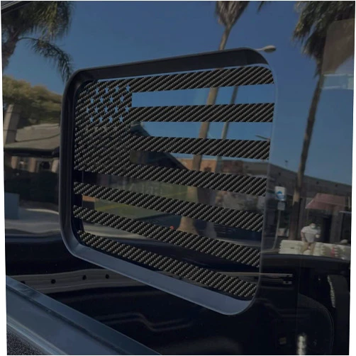 BocaDecals Rear Middle Window American Flag Precut Decal Sticker Accessory Made in USA Compatible with and Fits 2022-2023 Ford Maverick (Black Carbon Fiber)