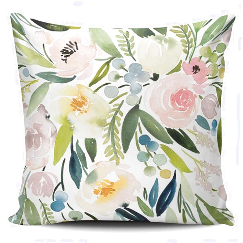 ONGING Decorative Throw Pillow Case Colorful Watercolor Floral Pattern Outdoor Pillowcase Cushion Cover Two Side Design Printed Square Size 16 x 16 inch (Set of 1), Multi 03, 16 inchesx16 inches