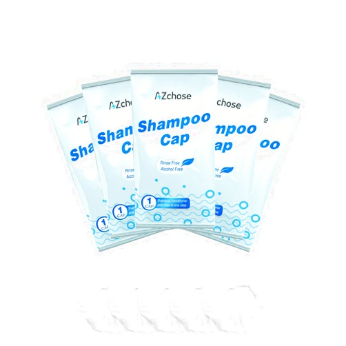 AZchose No Water Rinse Free Shampoo Caps for Camping & Home Care, Dry Hair Washing Caps for Adult & Elderly, Waterless Shampoo Shower Caps for Bedridden Patients, Microwaveable & Alcohol-Free, 5 Pack
