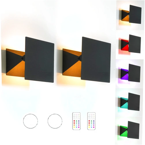 HEQIQEH Modern Style Battery Operated RGB Wall Sconces 2-Pack, Adjustable LED Cube Indoor Up and Down Wall Lamp with Remote Control, Dimmable Wall Lighting Fixtures for Bedroom, Hallway, Living Room