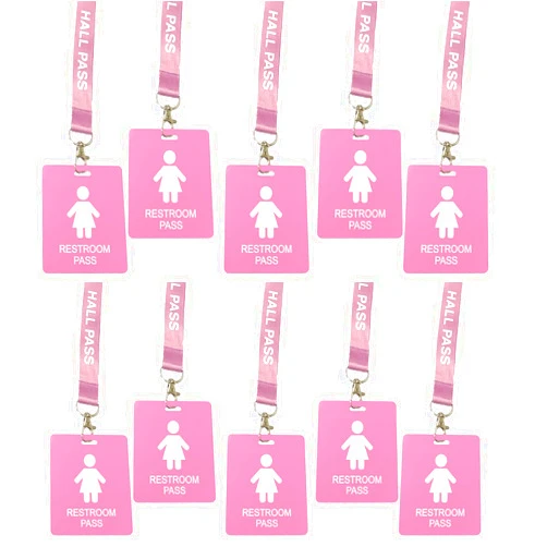 Bemaxy Hall Pass Lanyards with Card Passes,Unbreakable School Classroom Passes Set for Teacher Parents (Hall Bathroom Library Office & Nurse), 10 Pcs (Girls' Restroom Pass)