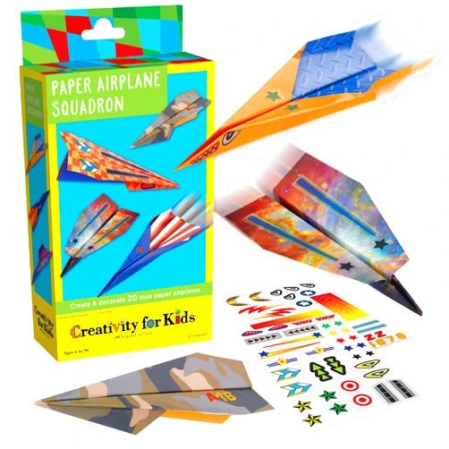 Faber-Castell Creativity for Kids Paper Airplane Squadron - Create 20 Paper Airplanes, Crafts for Boys and Girls, Stocking Stuffers and Gift for Boys, Kids Activities for Ages 6-8+
