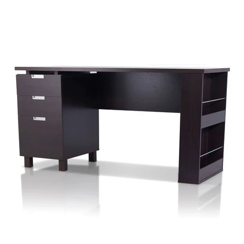 Furniture of America Collin Modern 3-Drawer and 2 Magazine Racks Wood 60-inch Desk with Built-in File Cabinet for Study Room, Home Office, 23.62